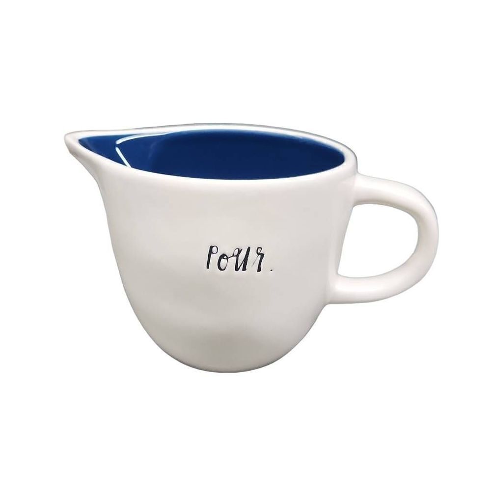Rae Dunn White Black Navy "Pour." Cream Server